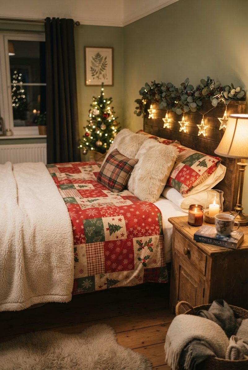 Cosy Christmas Bedroom Decor Ideas (AI-generated illustration)